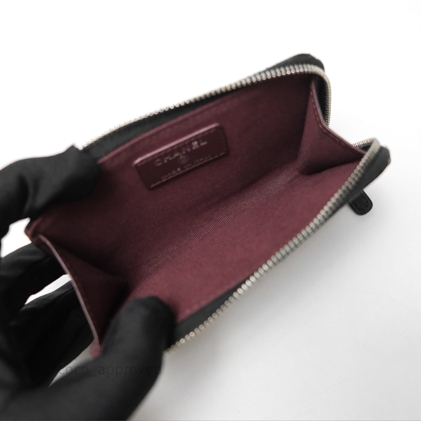 Chanel Quilted Zip Card Holder Black Caviar Silver Hardware