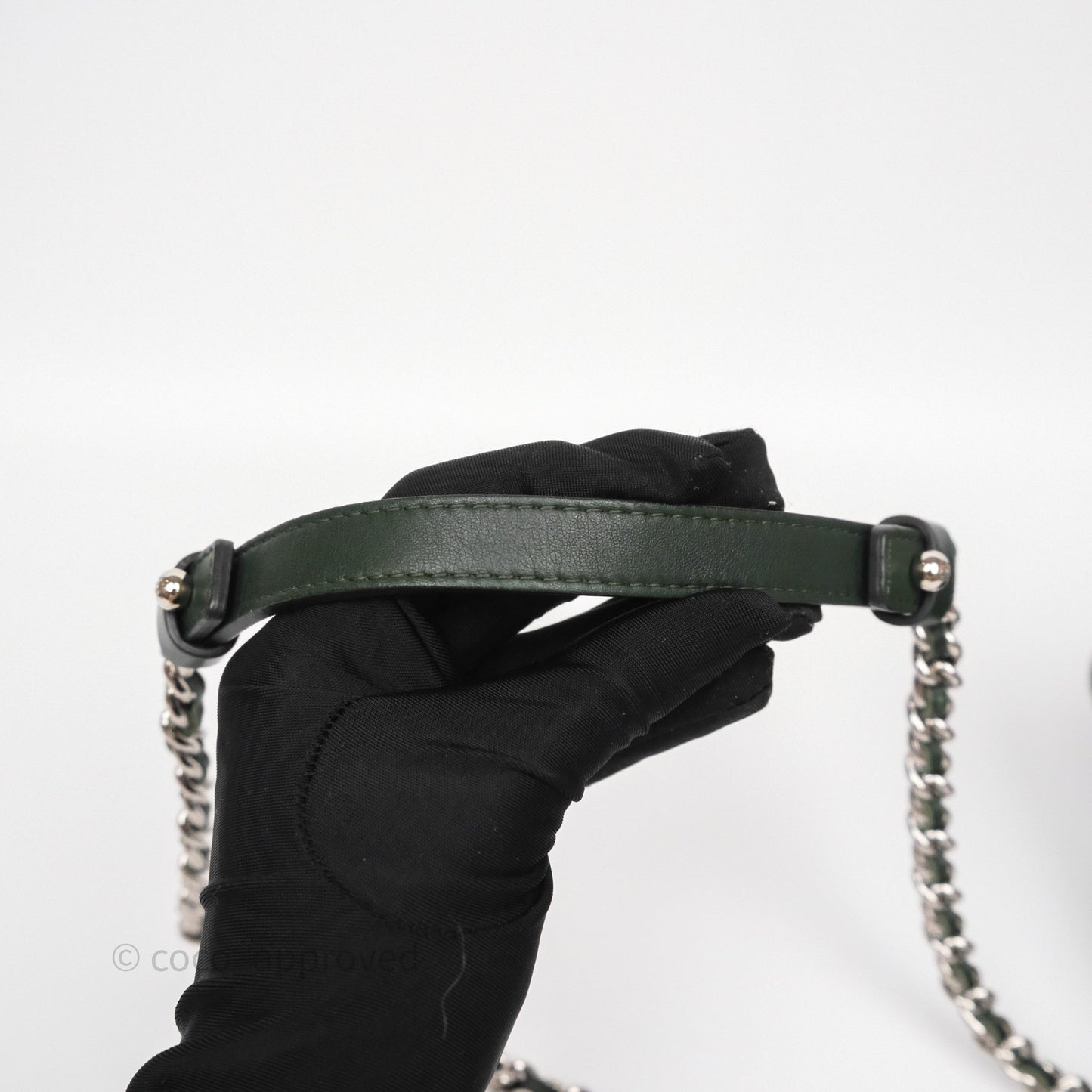 Chanel Camellia Flap Bag Army Green Denim Silver Hardware