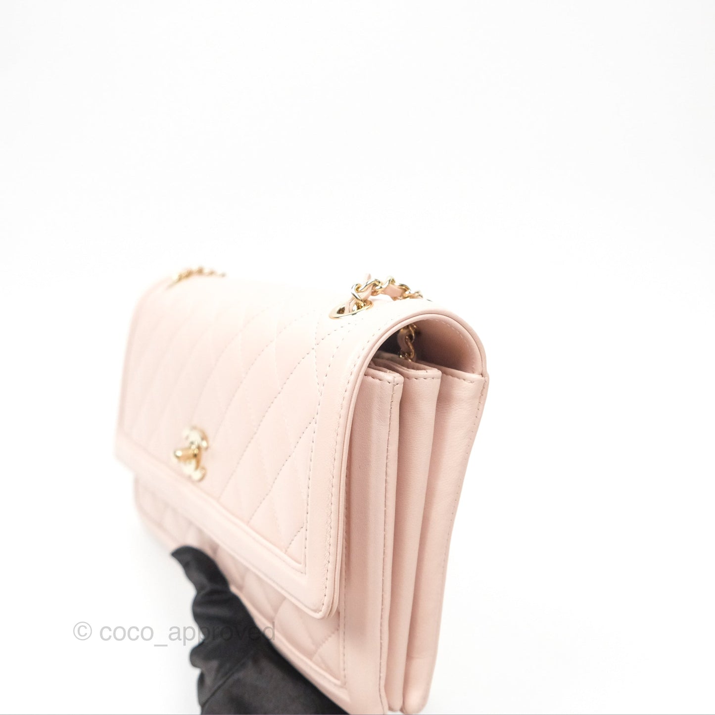 Chanel Flap Clutch With Chain Quilted Light Pink Lambskin Gold Hardware