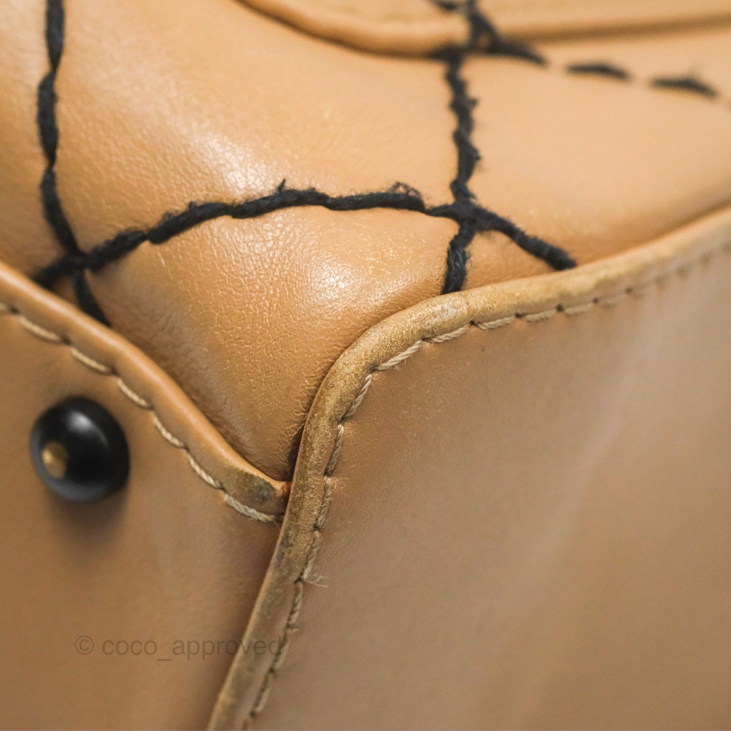 Chanel Contrast Stitch Surpique Bowler Bag Beige Calfskin Matte Black Hardware