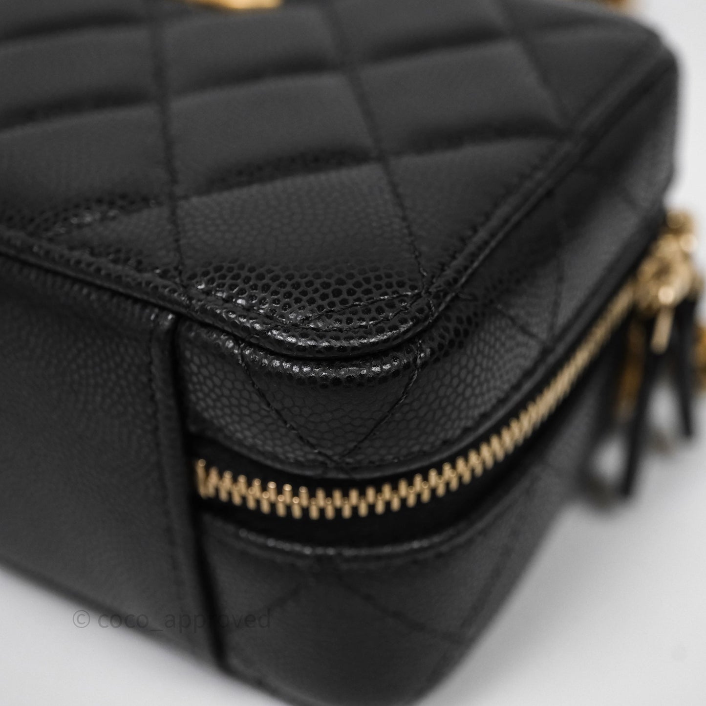 Chanel Quilted CC Coins Purse Chain Camera Case Black Caviar Aged Gold Hardware