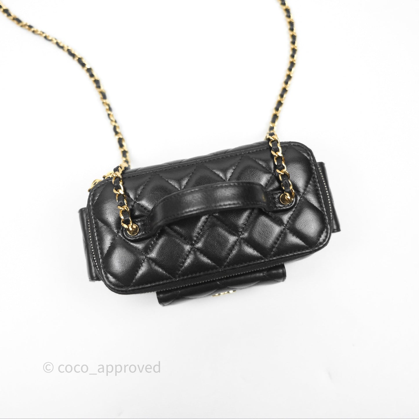 Chanel Cargo Pocket Top Handle Vanity with Chain Black Shiny Lambskin Gold Hardware 22K