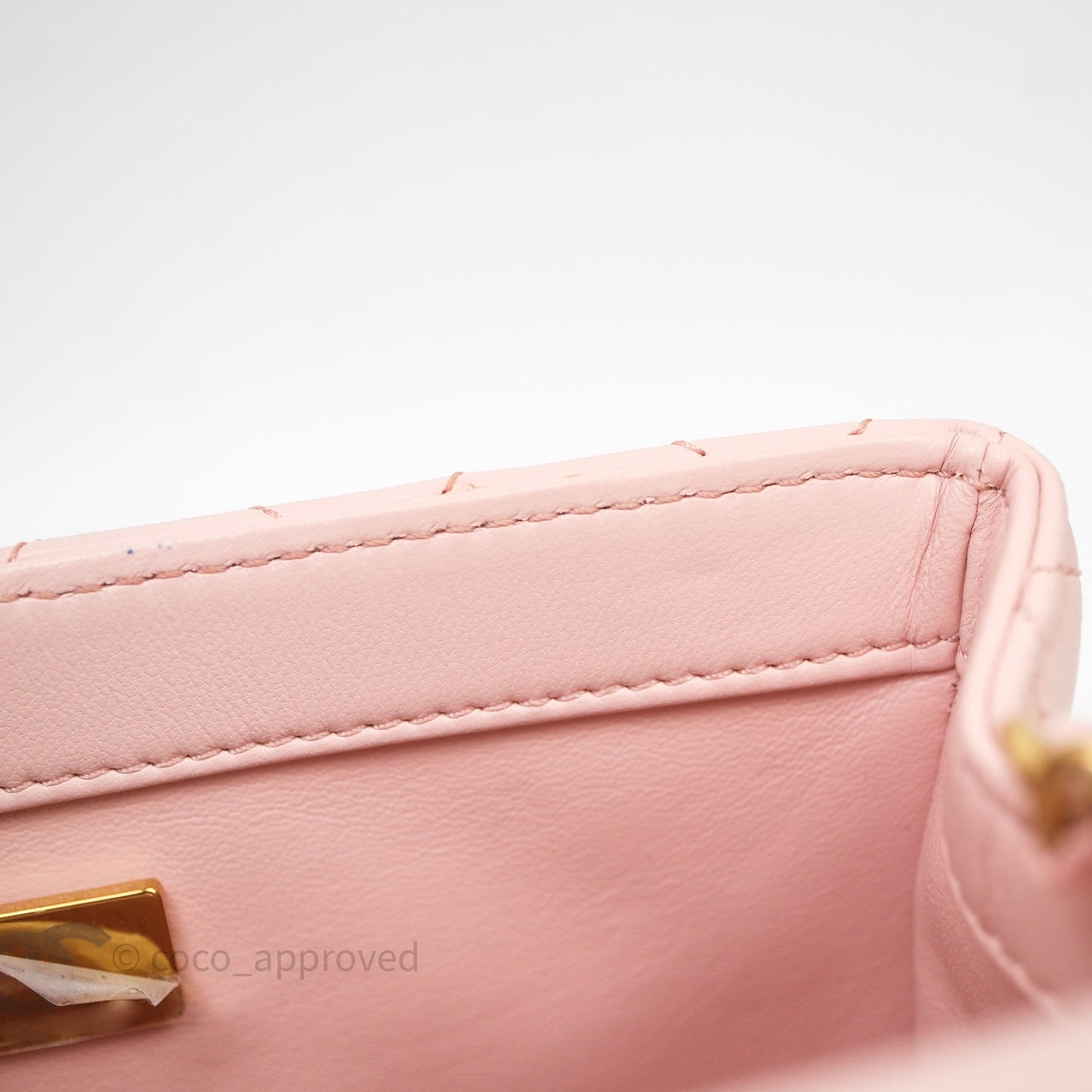 Chanel Pearl Crush Mini Square Quilted Pink Lambskin Aged Gold Hardware