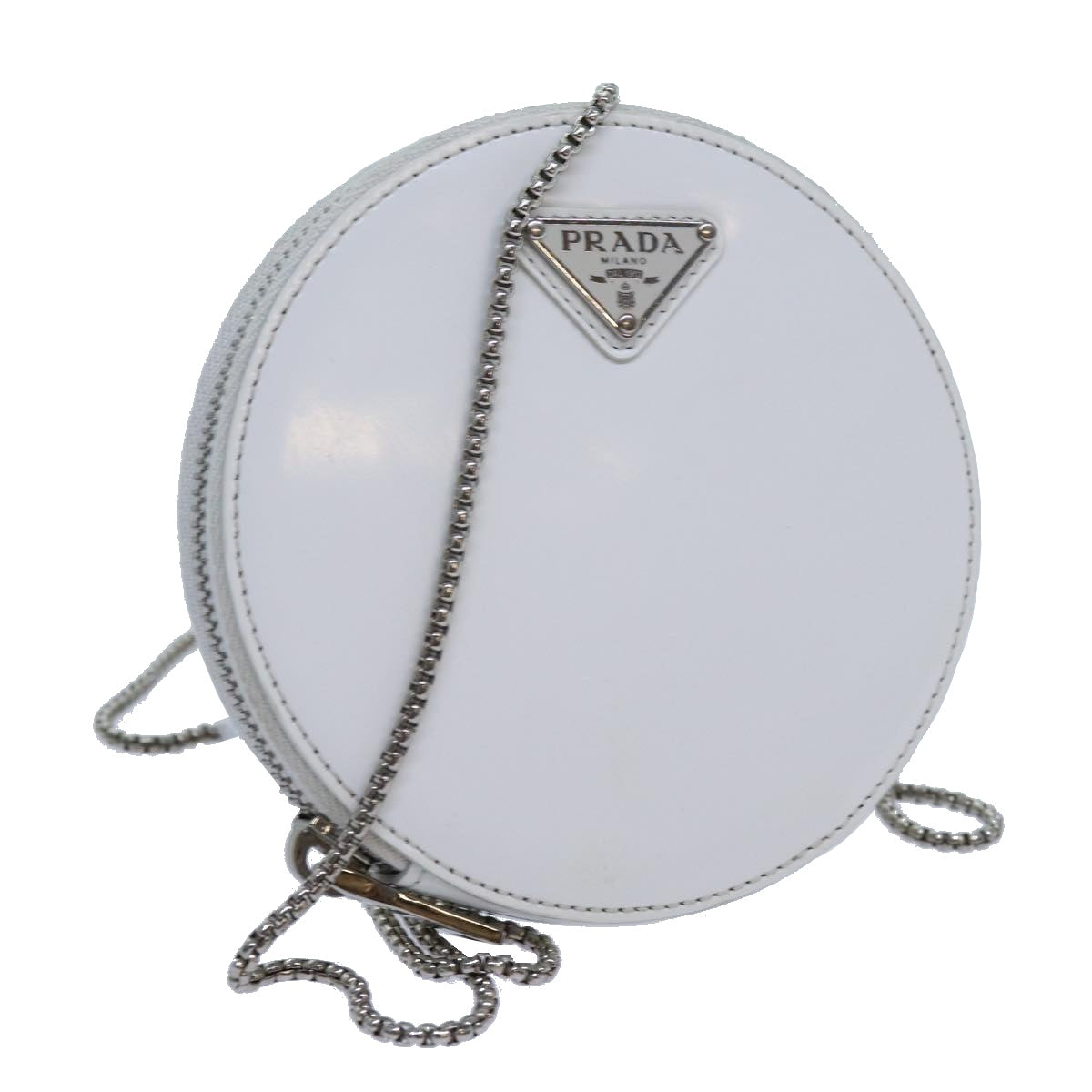 Luxury PradaChain Shoulder Bag Patent leather White 70442