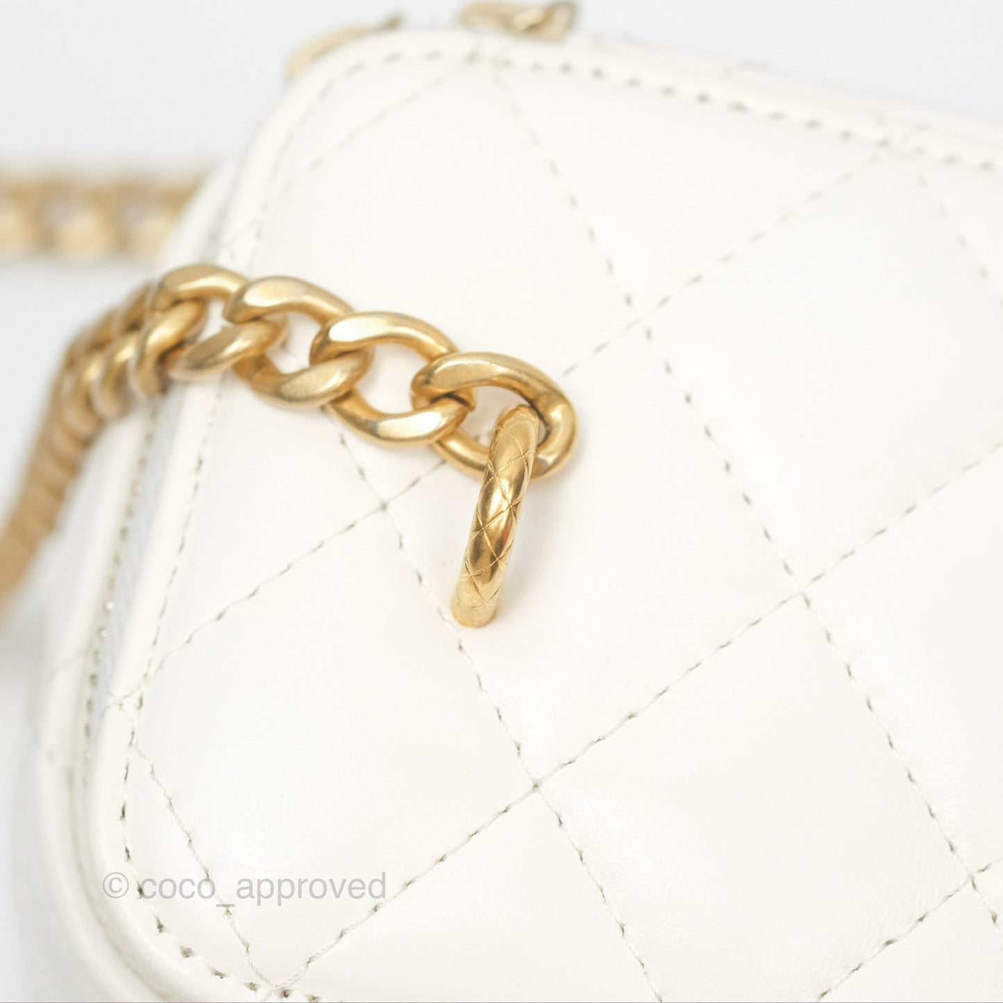 Chanel All Slide Vanity with Adjustable Chain White Lambskin Aged Gold Hardware