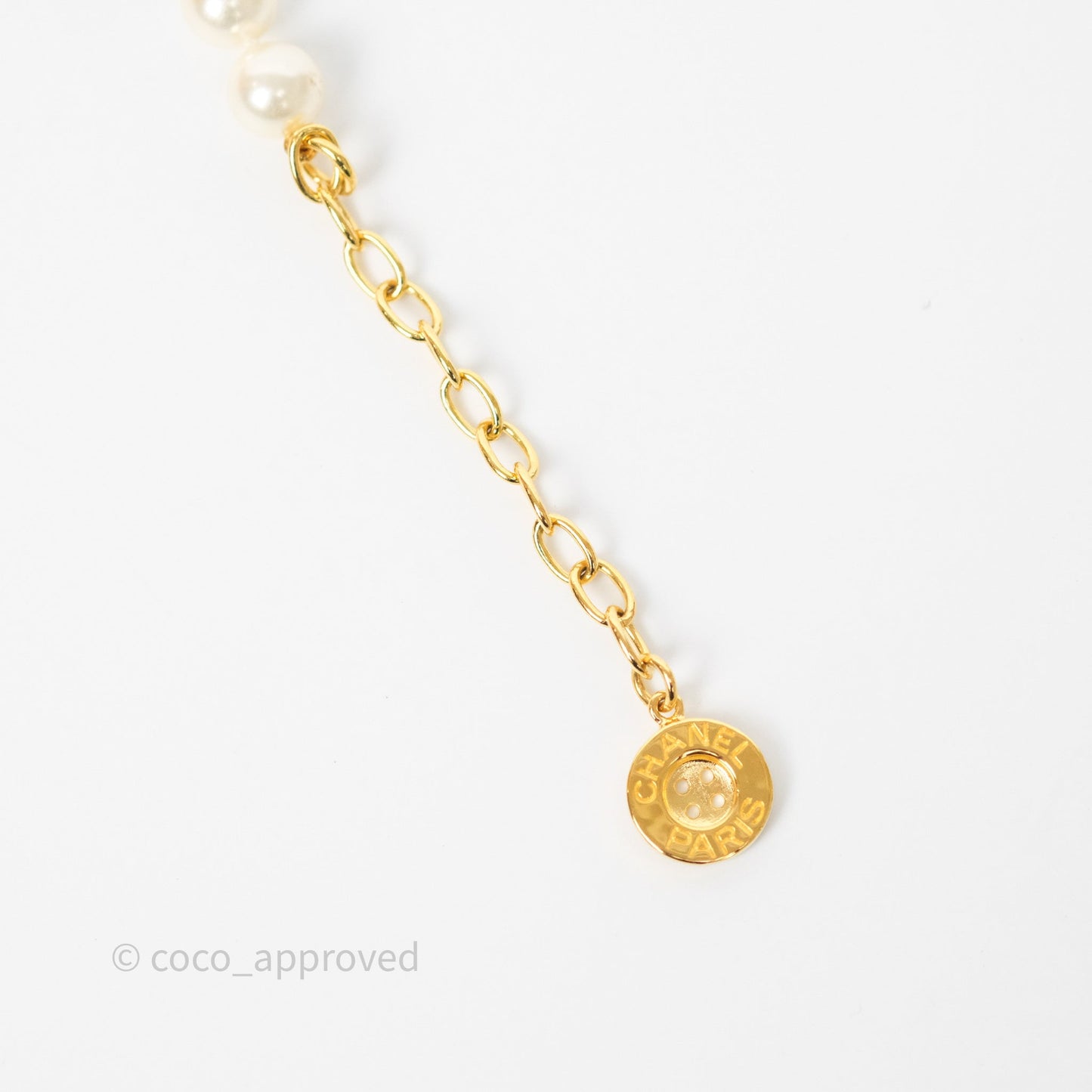 Chanel CC Pearl Long Necklace Gold Tone 20A
