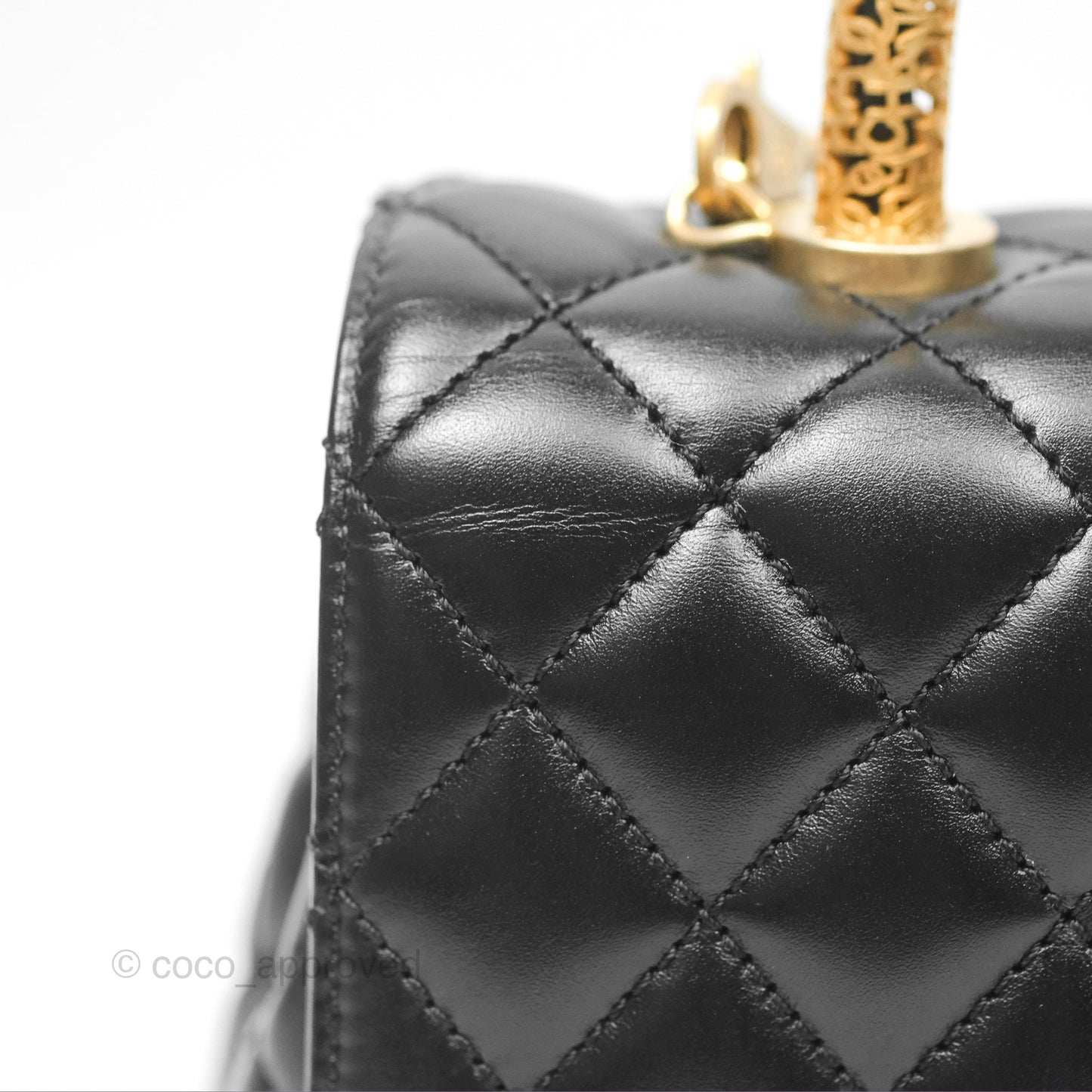 Chanel Small Coco Handle Quilted Black Calfskin Aged Gold Hardware