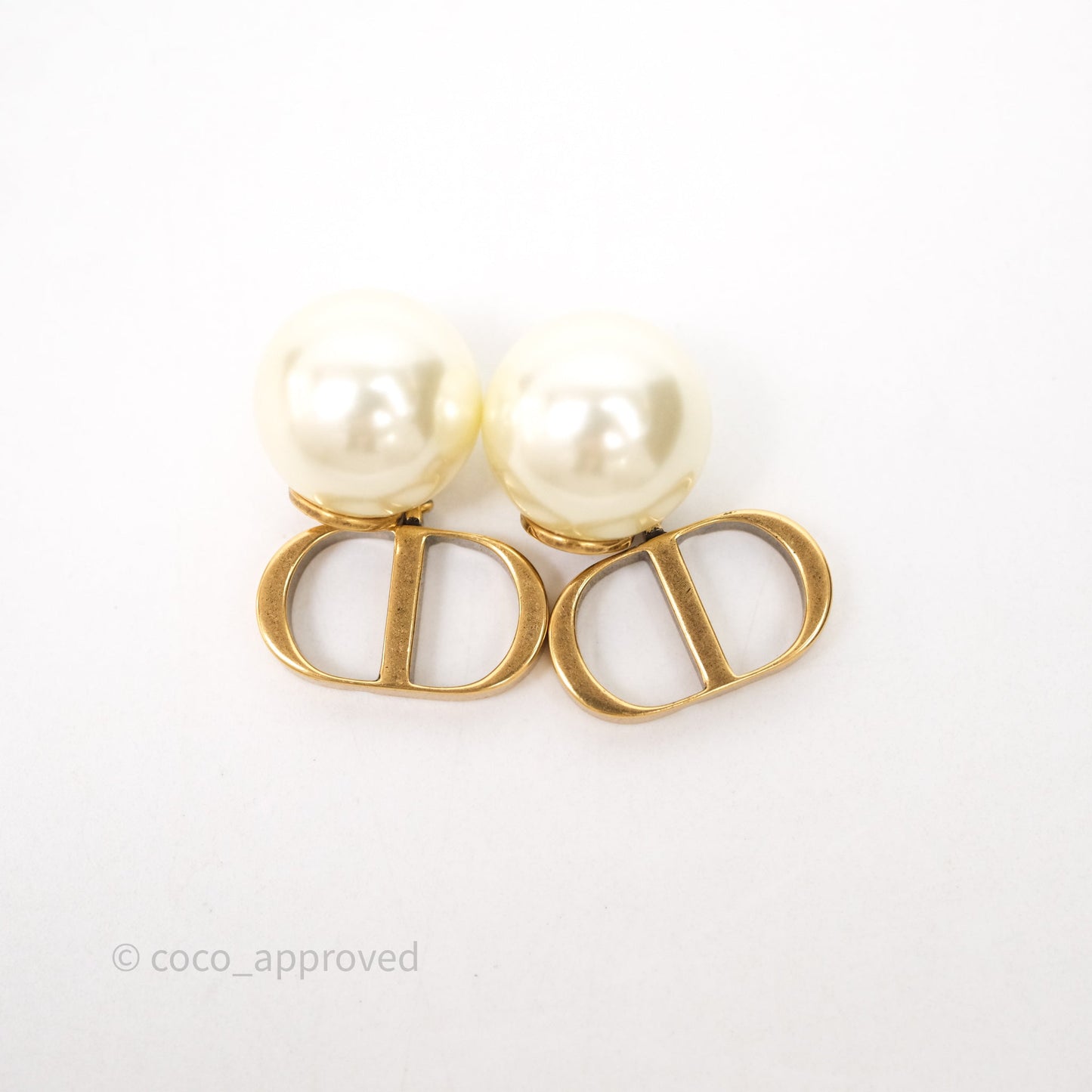 Christian Dior Tribales Pearl CD Earrings Gold Tone