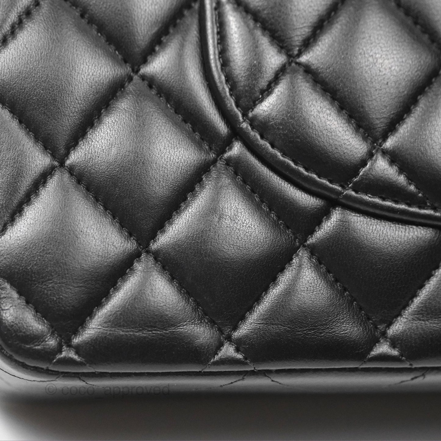 Chanel Classic M/L Medium Flap Quilted Black Lambskin Silver Hardware