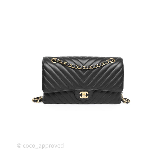 Chanel Classic Medium Flap Chevron Black Lambskin Aged Gold Hardware