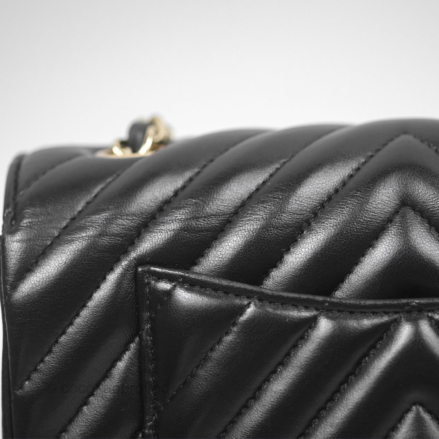 Chanel Mini Rectangular Flap Chevron Black Lambskin Gold Hardware