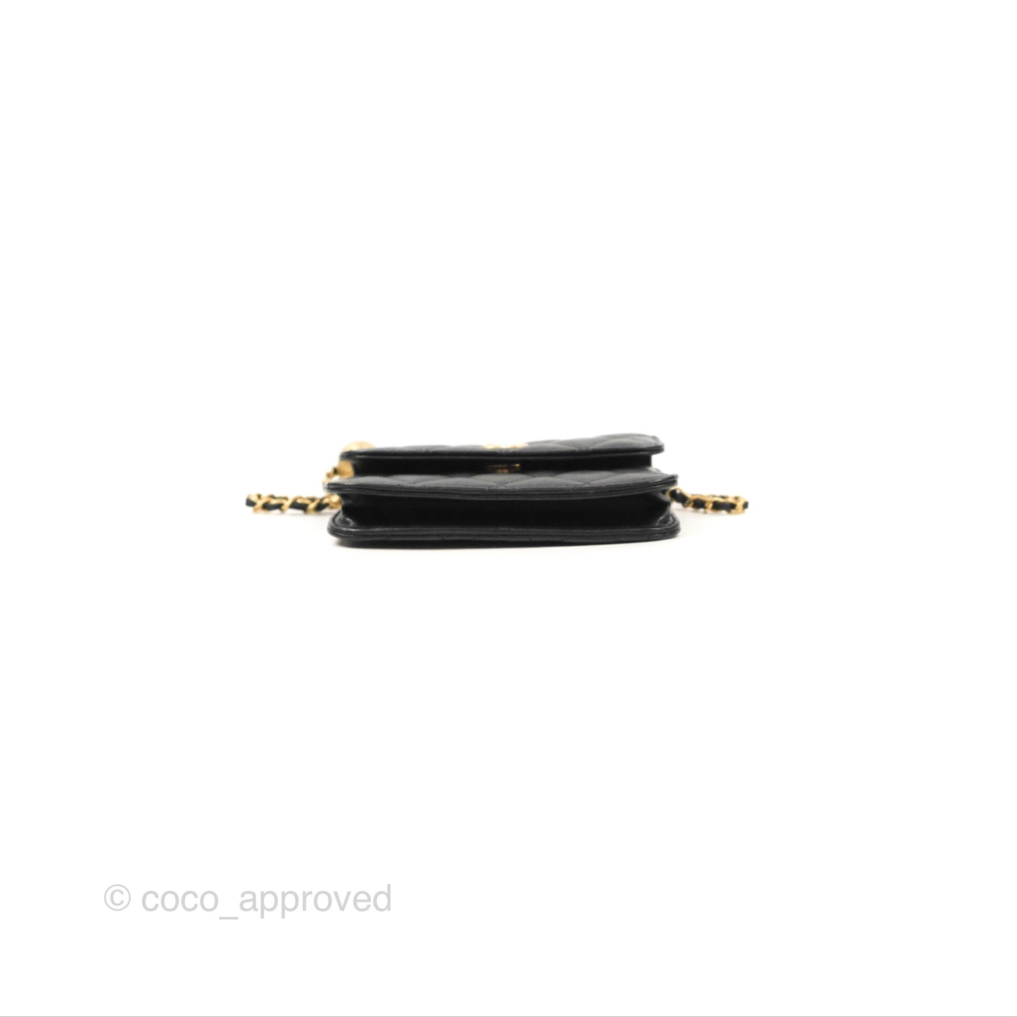 Chanel Pearl Crush Mini Clutch With Chain Black Lambskin Aged Gold Hardware