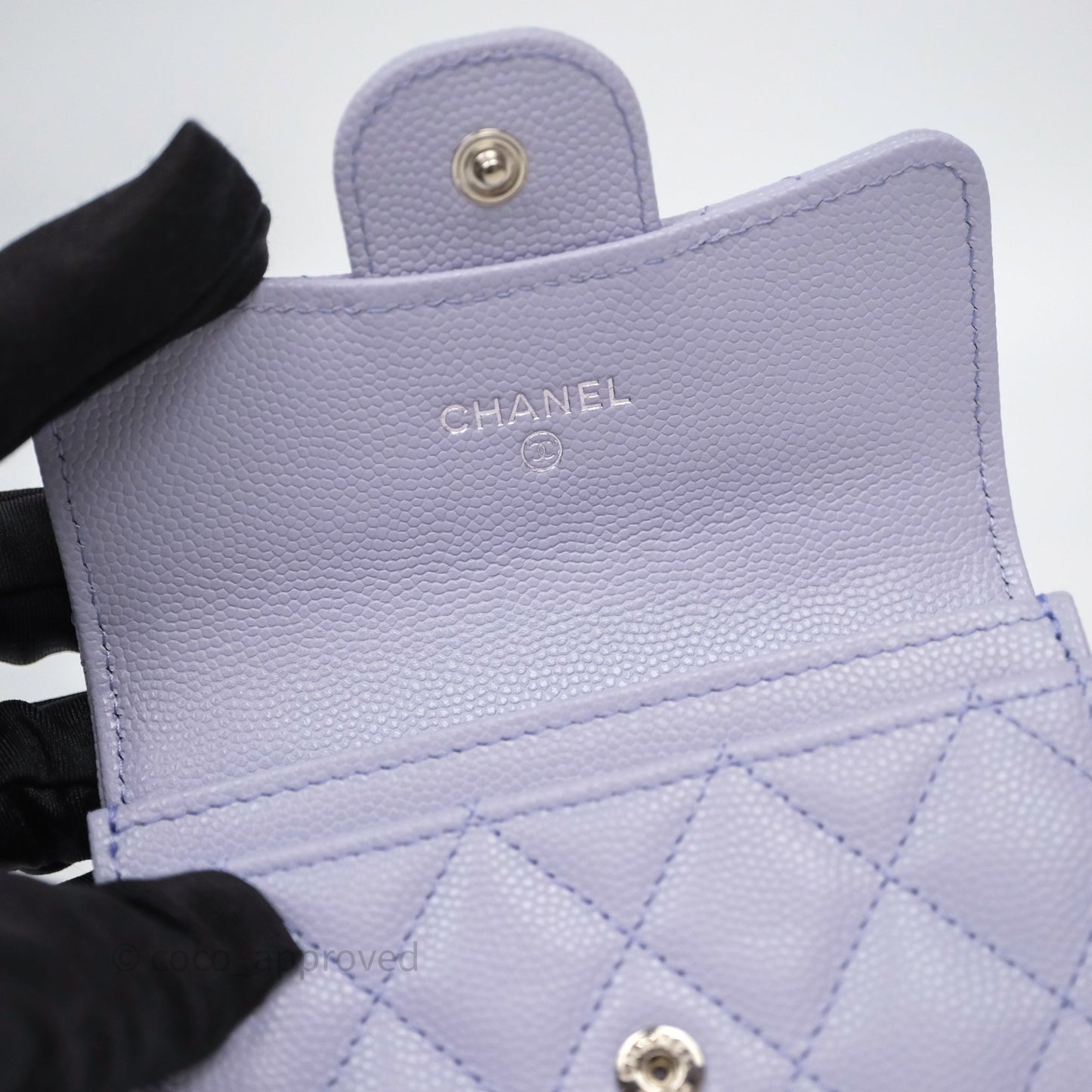 Chanel Quilted Flap Card Holder Lilac Caviar Silver Hardware