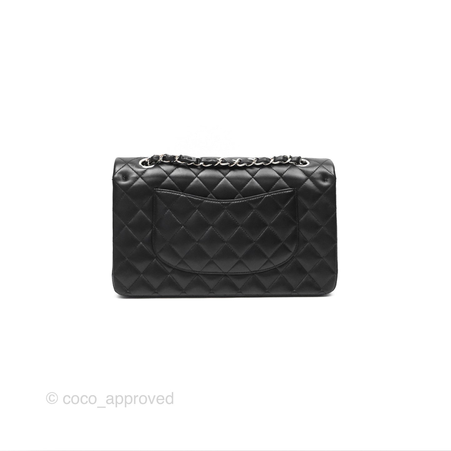 Chanel Classic M/L Medium Flap Quilted Black Lambskin Silver Hardware