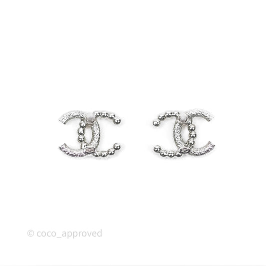 Chanel Crystal Pearl CC Earrings Silver Tone 25C