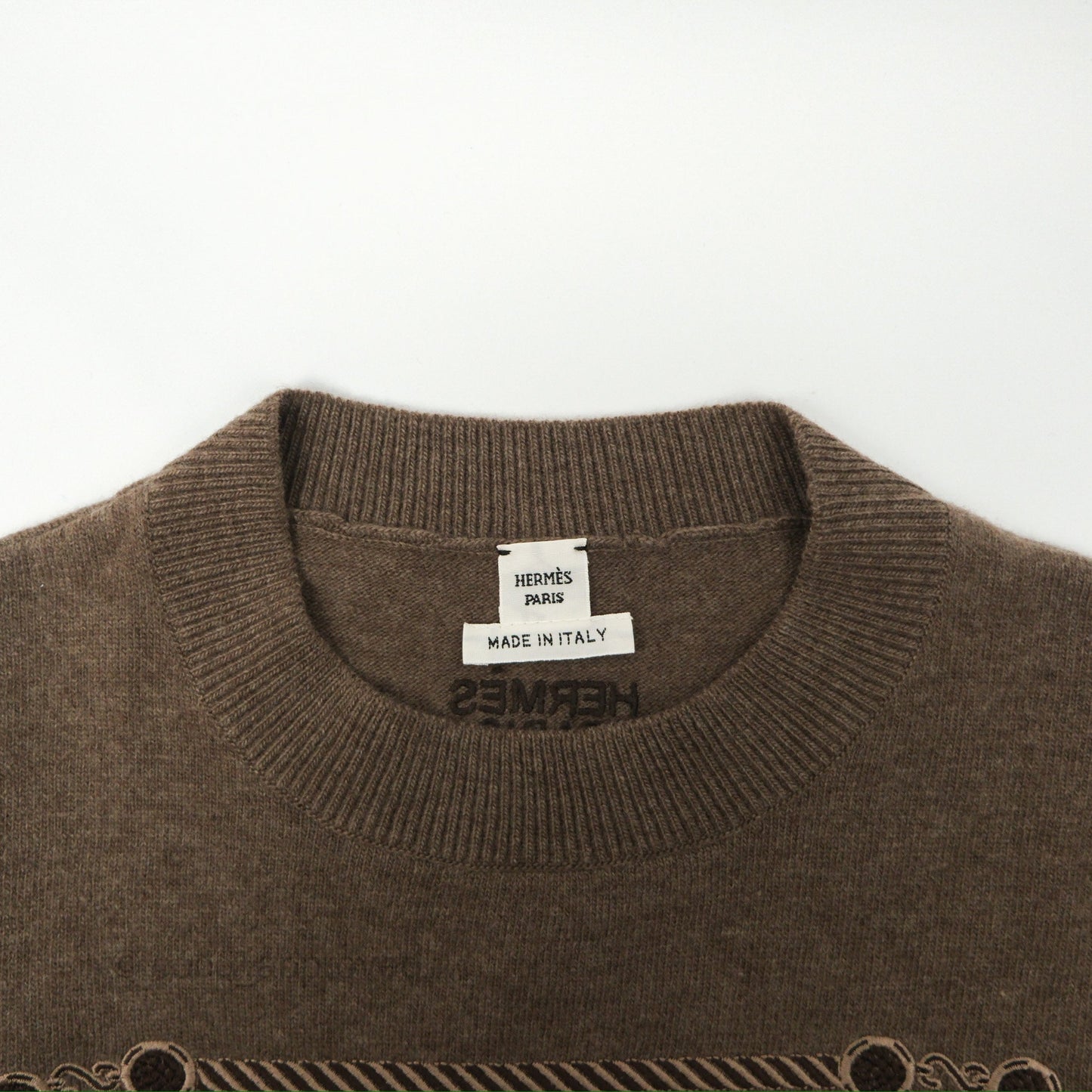 Hermès Les Tambours Gris/ Etoupe Short-Sleeve Sweater Size 36