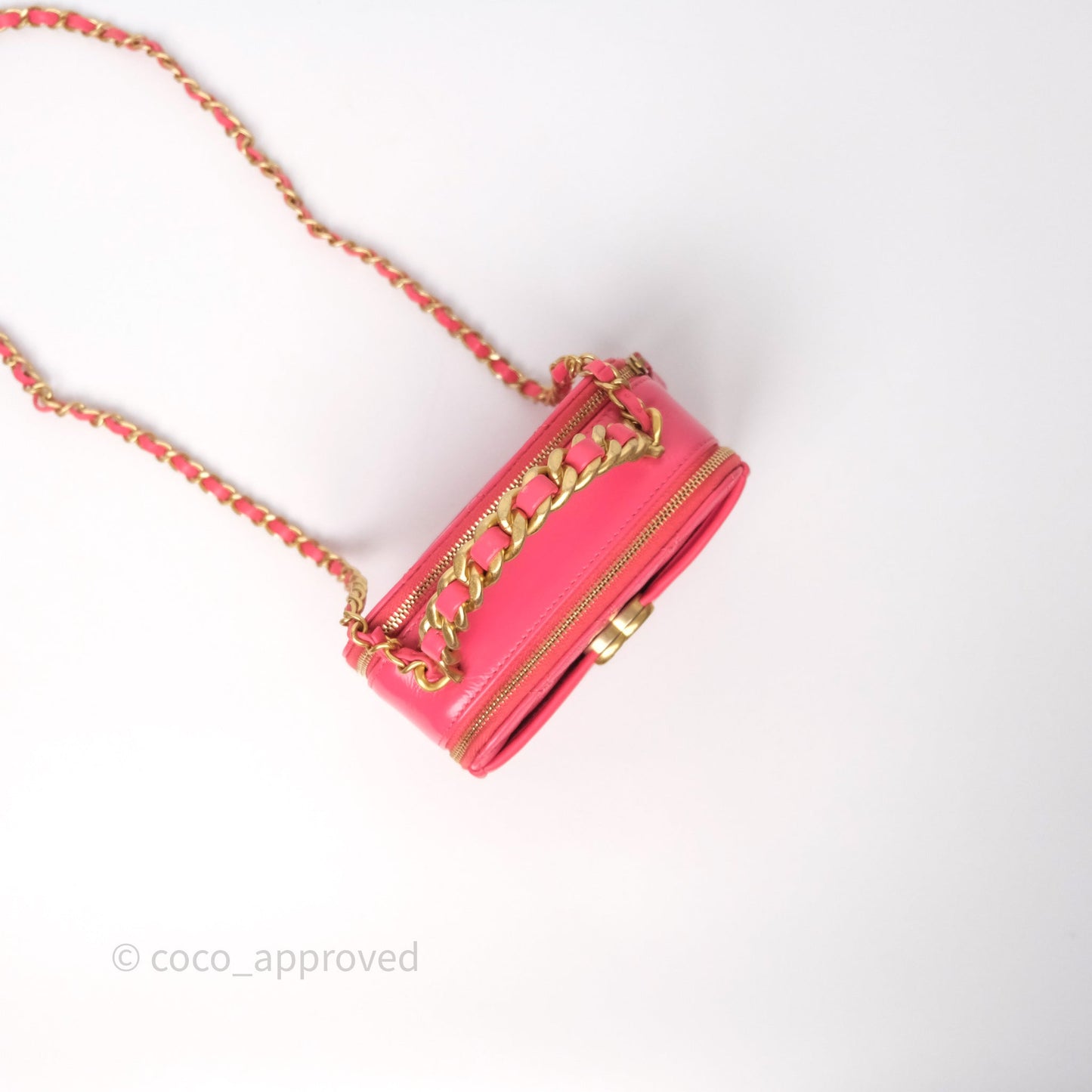 Chanel Small Top Handle Vanity Case Hot Pink Shiny Crumpled Calfskin Aged Gold Hardware