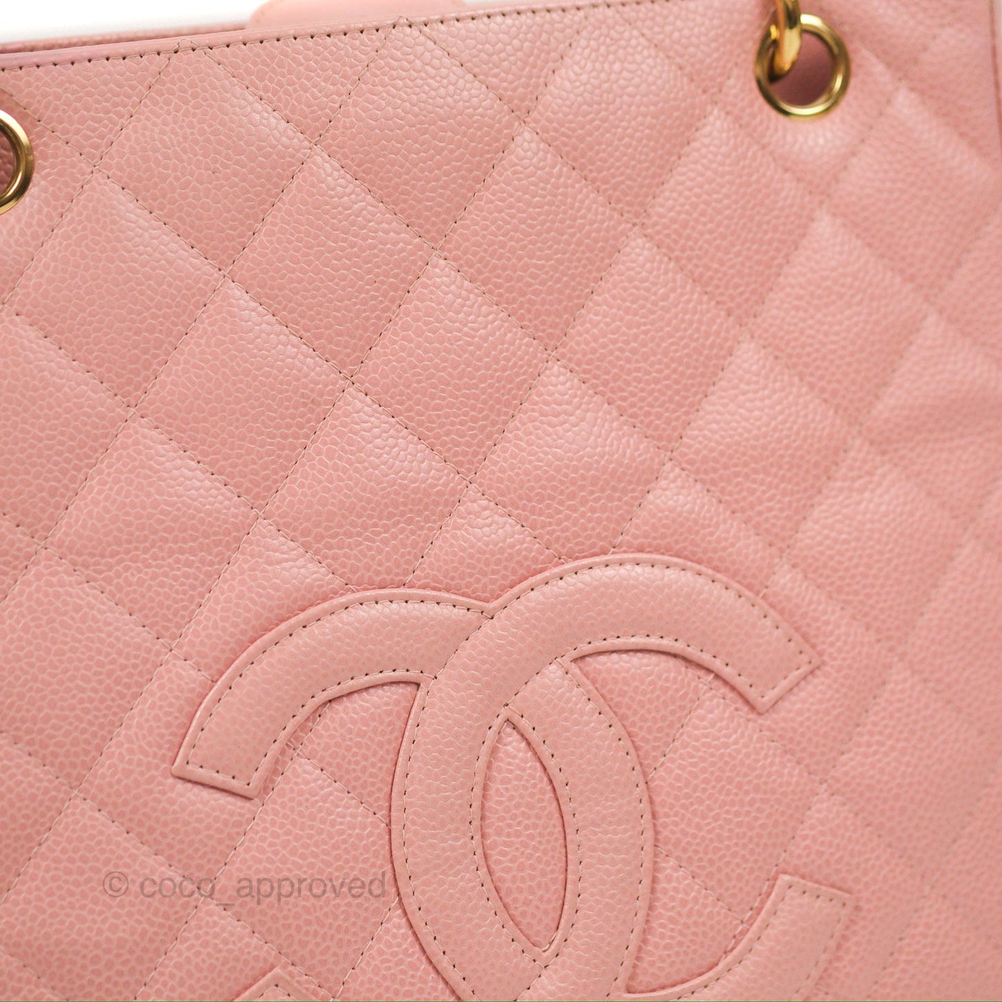 Chanel Quilted Petit Shopping Tote PST Sakura Pink Caviar Gold Hardware