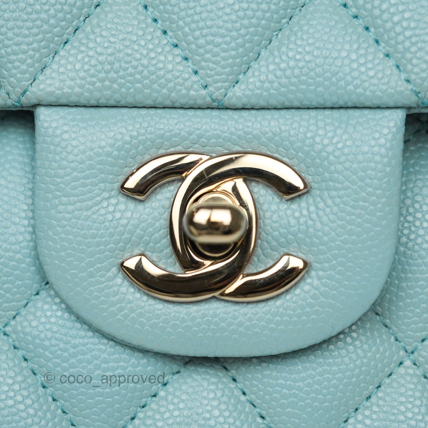 Chanel Small S/M Classic Flap Quilted Tiffany Blue Caviar Gold Hardware
