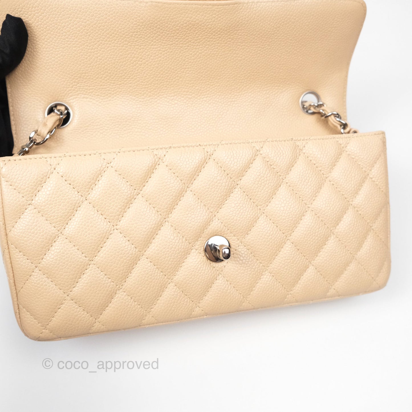 Chanel Quilted East West Flap Beige Caviar Silver Hardware