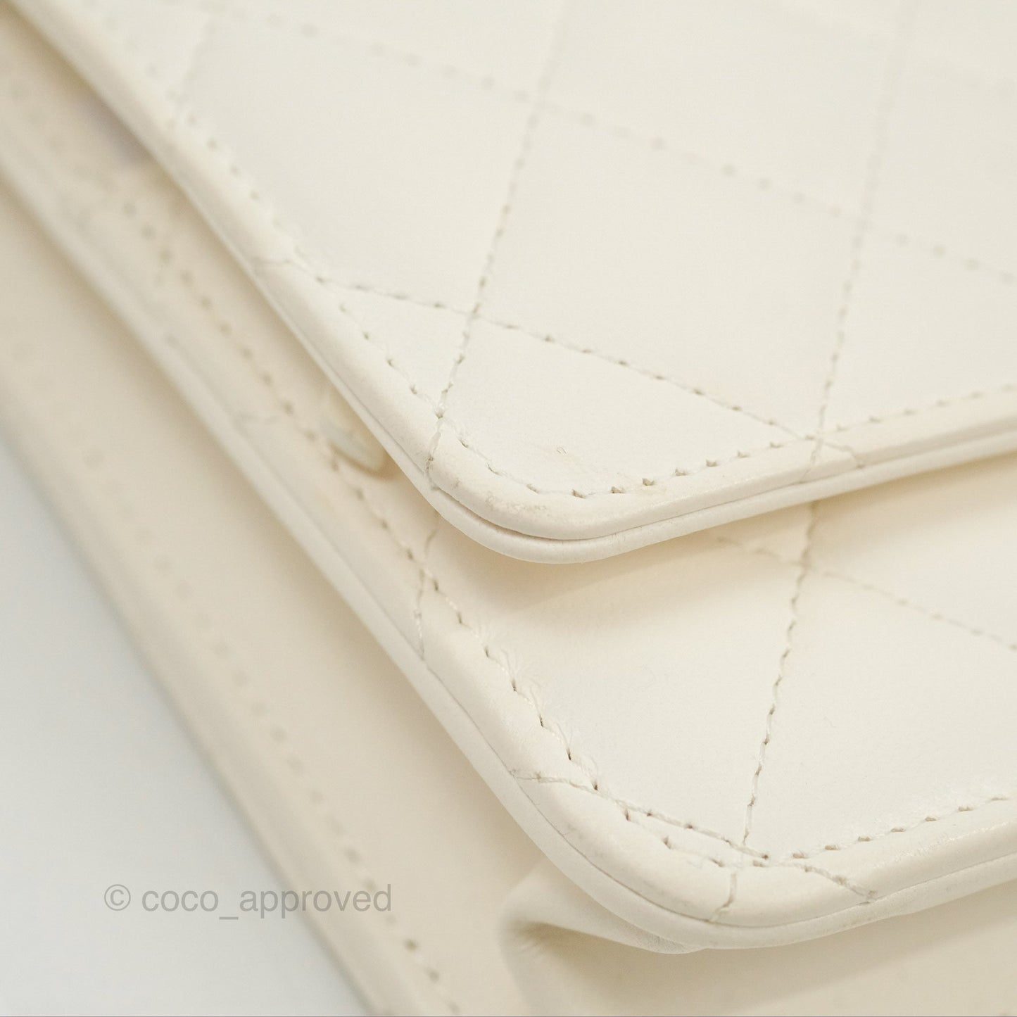 Chanel Quilted Pearl Crush Wallet on Chain WOC White Lambskin Aged Gold Hardware