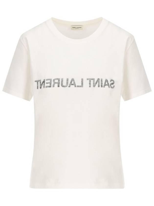Luxury Saint Laurent Reverse Short Sleeve T-Shirt Nature Et Noir