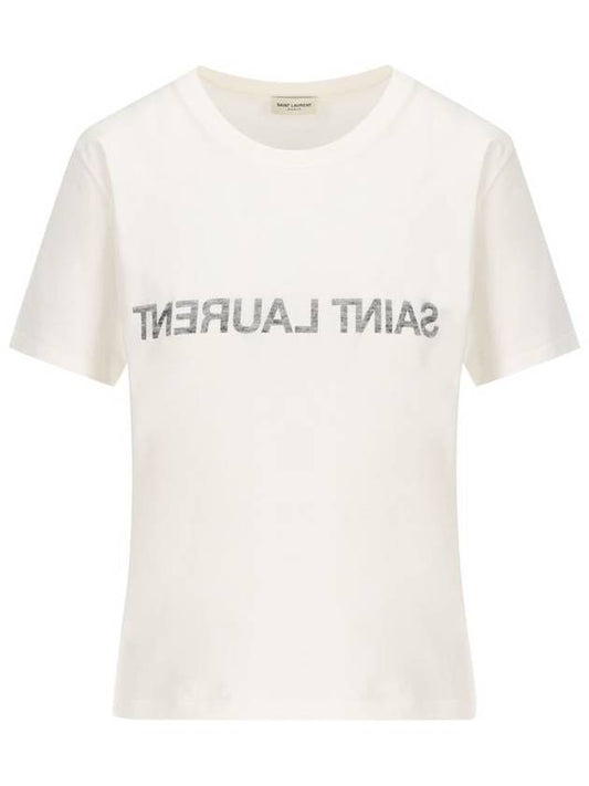 Luxury Saint Laurent Reverse Short Sleeve T-Shirt Nature Et Noir