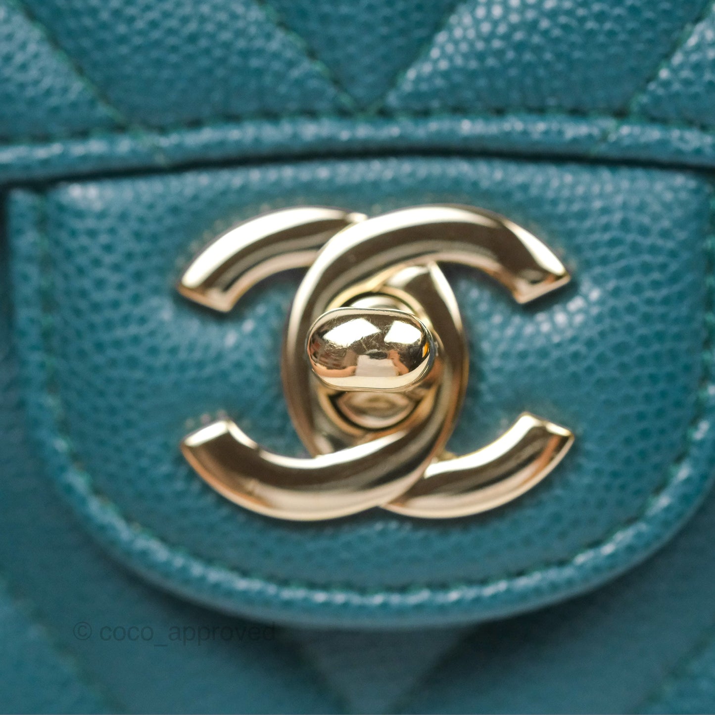 Chanel Mini Square Flap Chevron Teal Caviar Gold Hardware