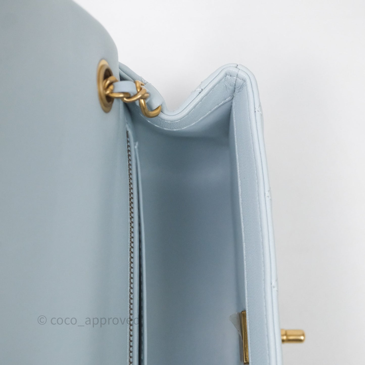 Chanel Pearl Crush Mini Rectangular Light Blue Lambskin Aged Gold Hardware