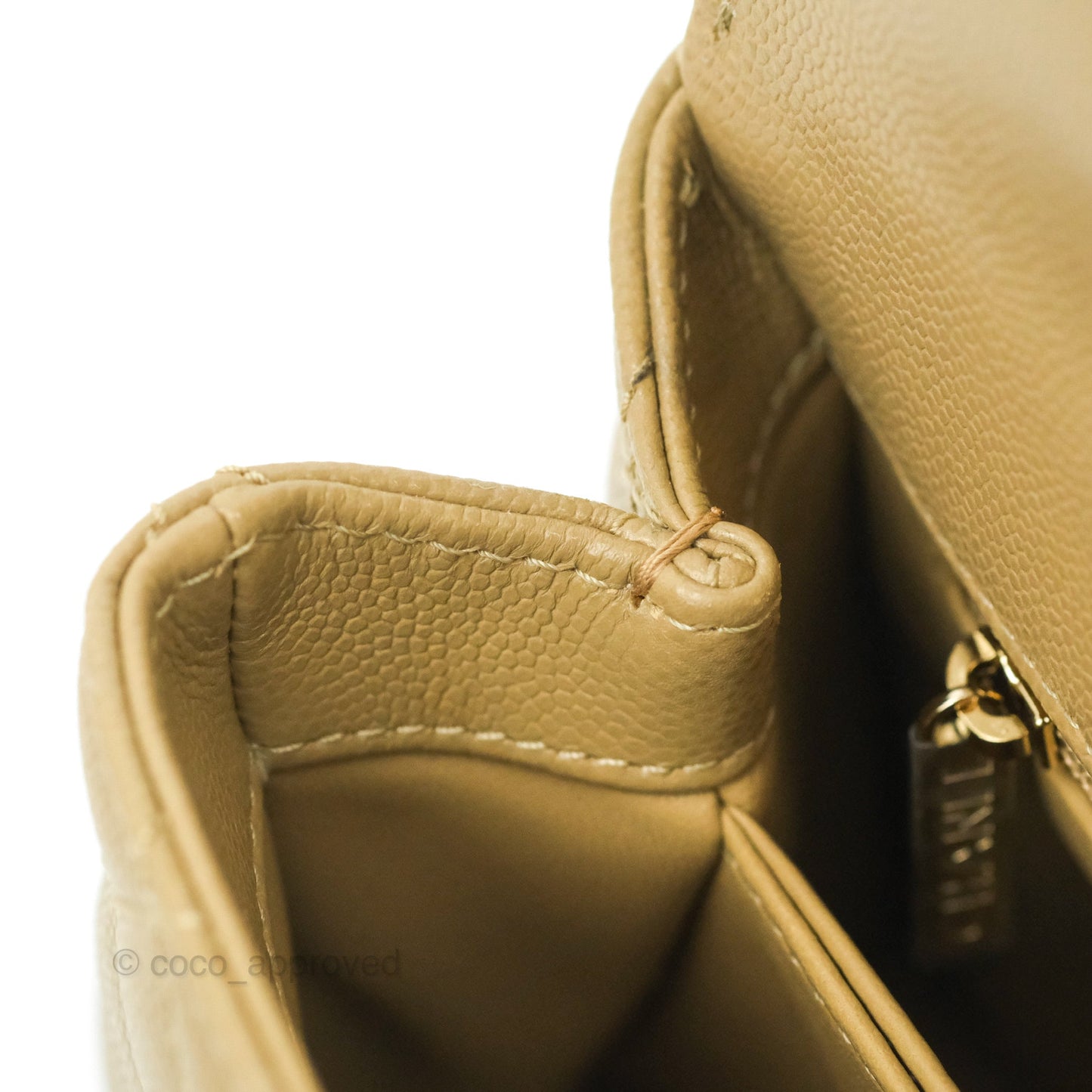 Chanel Small Coco Handle Quilted Dark Beige Caviar Gold Hardware Lizard Embossed Handle 21A