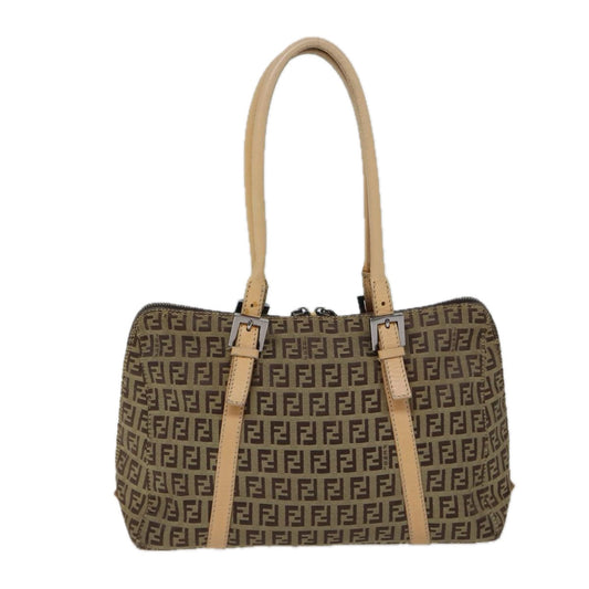 Luxury FendiZucchino Canvas Hand Bag Canvas Beige Brown70596