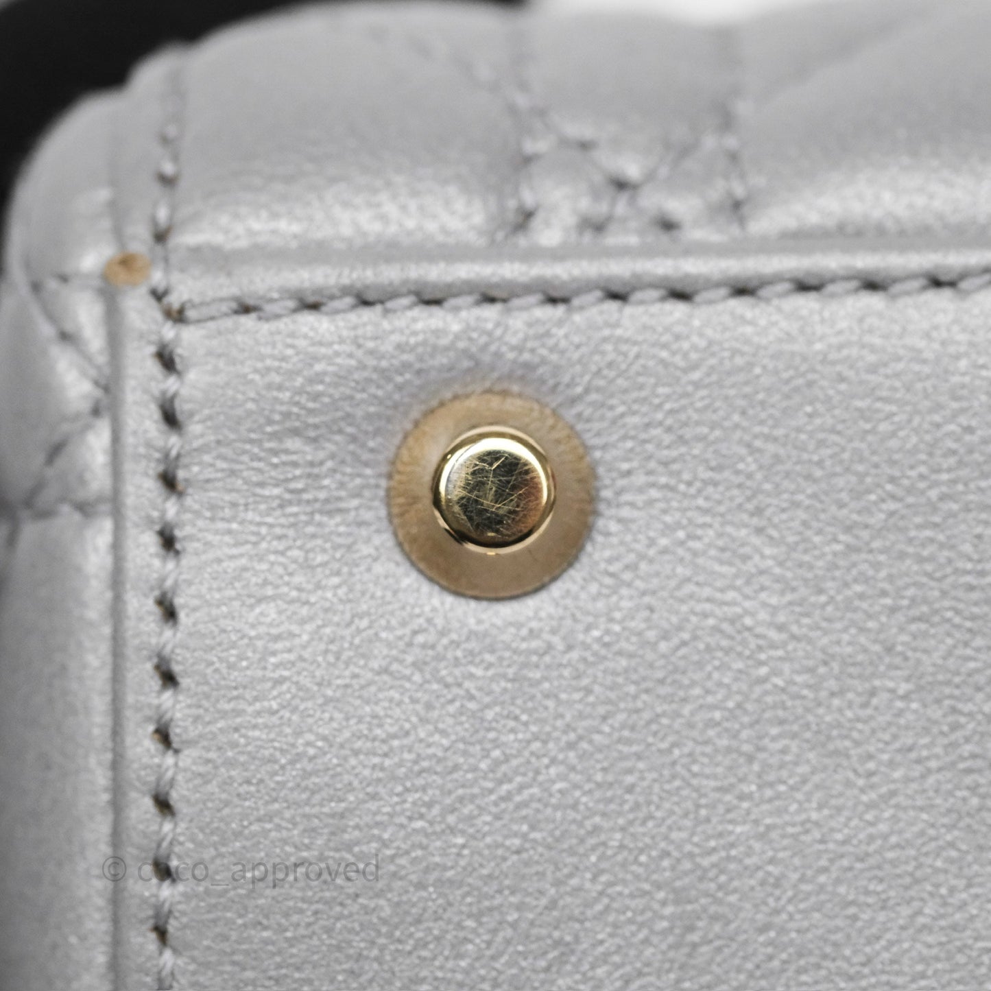 Christian Dior Mini Lady Dior Iridescent Grey Lambskin Cannage Gold Hardware