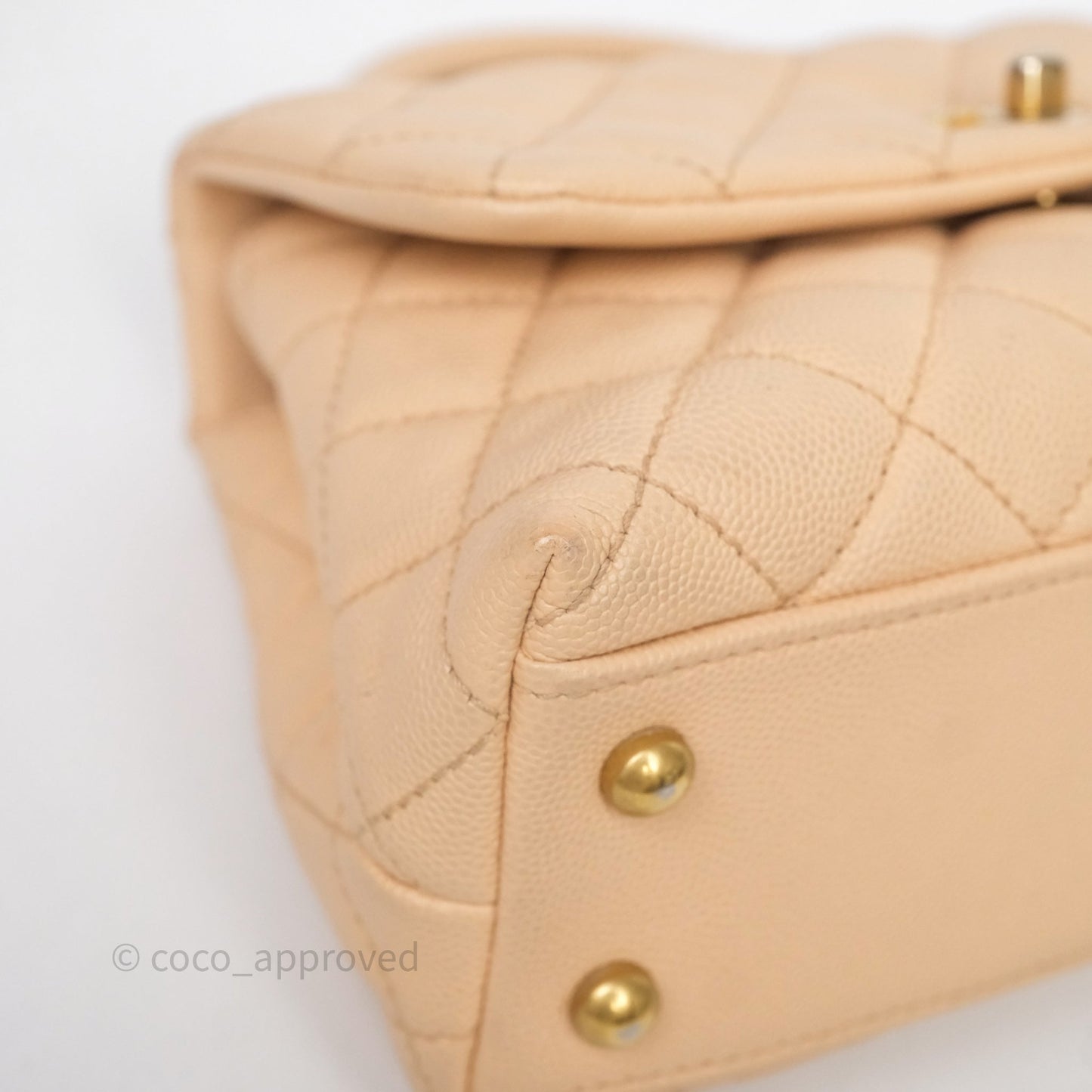 Chanel Small Coco Handle Quilted Beige Caviar Aged Gold Hardware