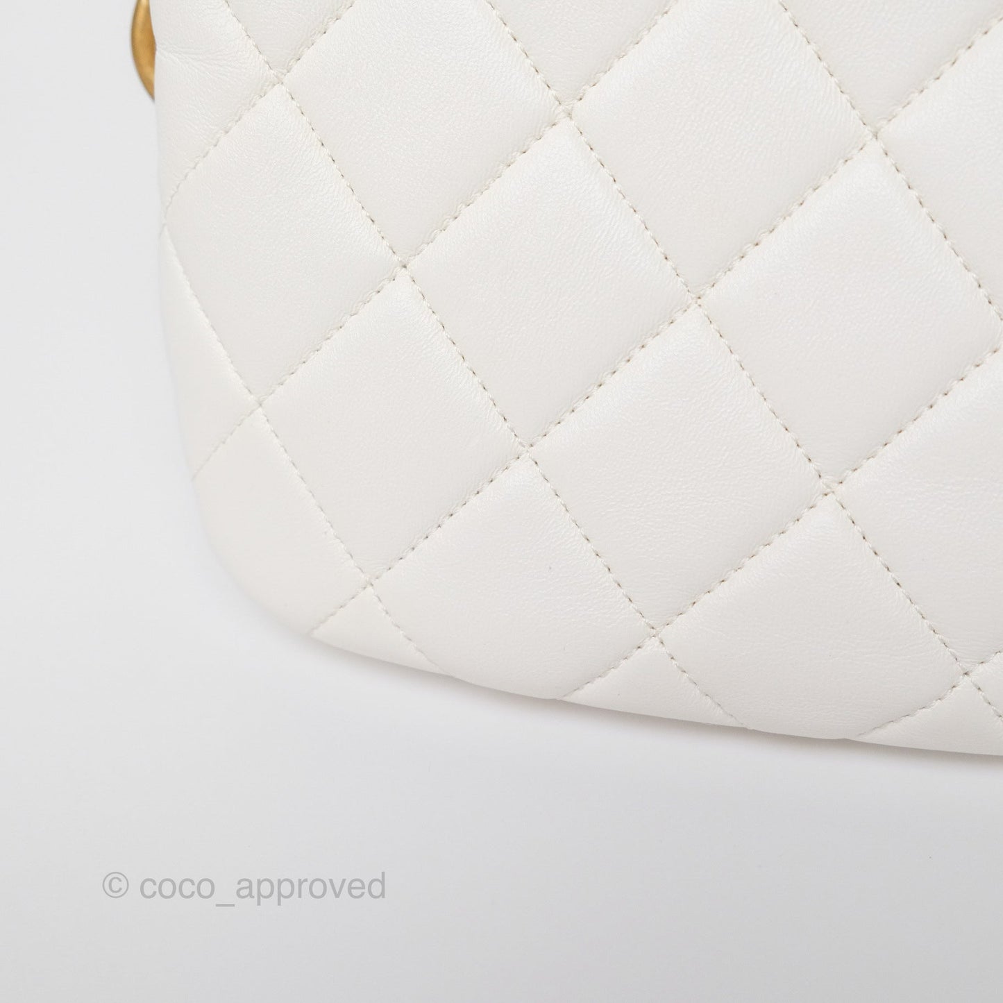 Chanel Chain Hobo Bag Quilted White Lambskin Aged Gold Hardware 23A