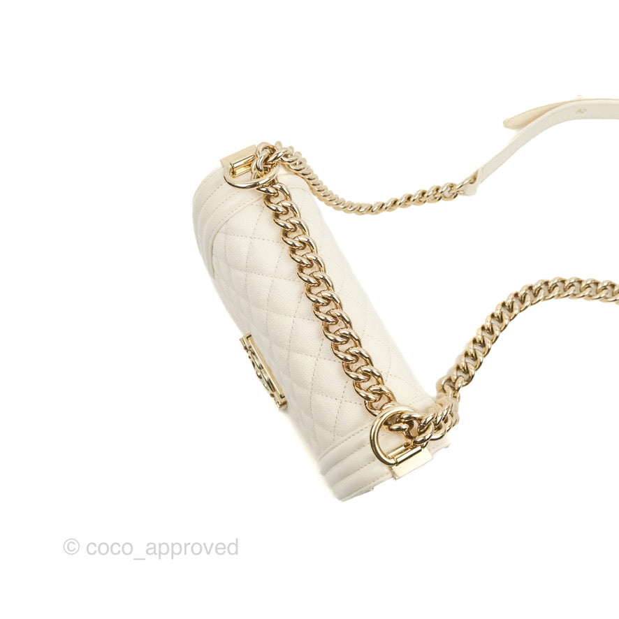 Chanel Small Boy White Caviar Gold Hardware