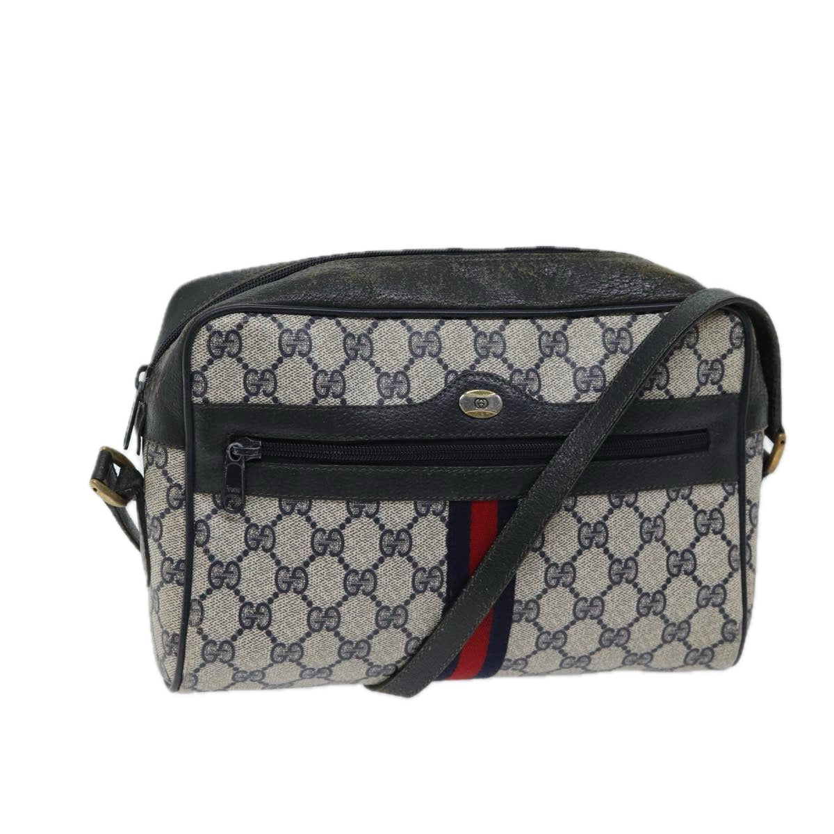 Luxury Gucci Trending 2025 GG Canvas Sherry Line Shoulder Bag PVC Navy Red  70669