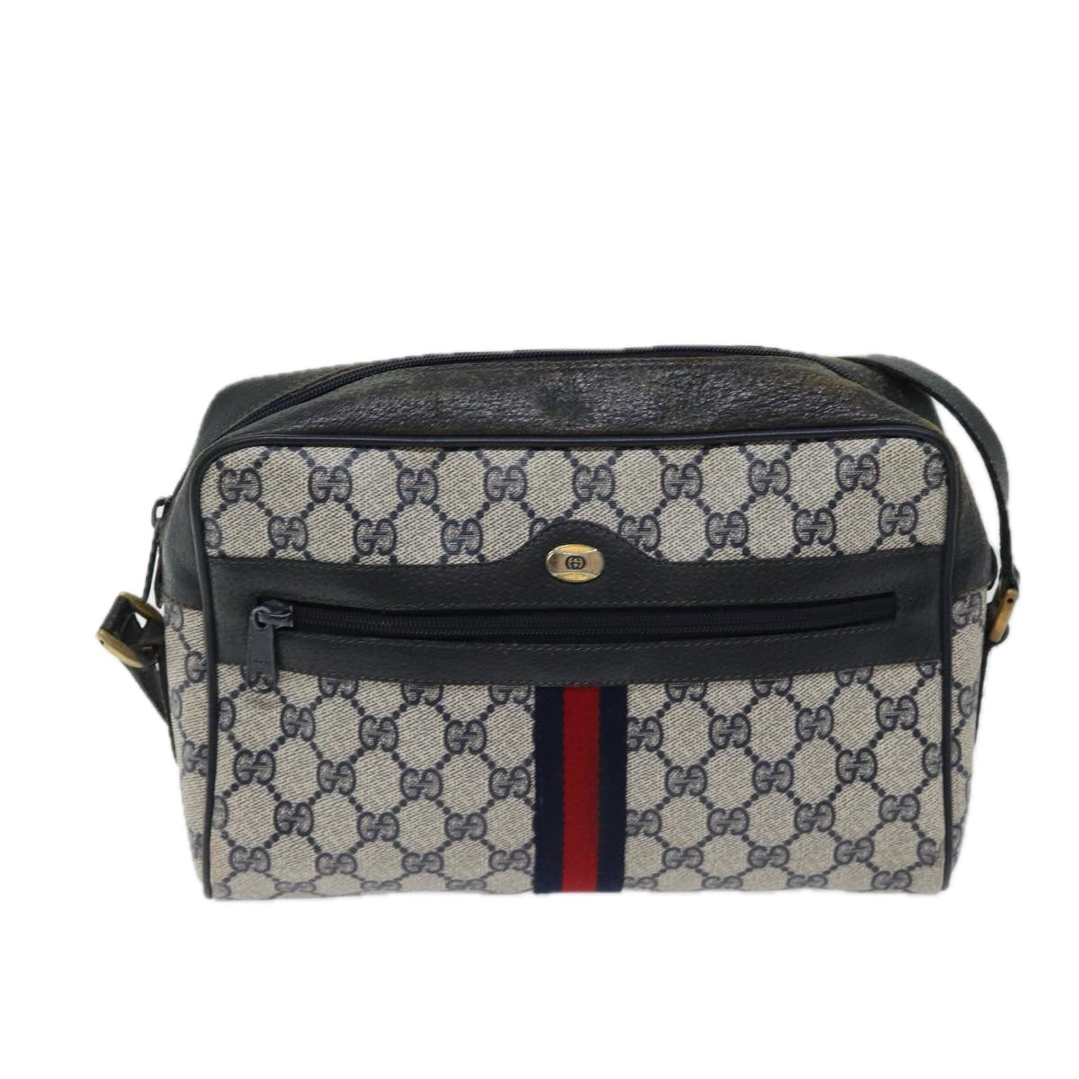 Luxury Gucci Trending 2025 GG Canvas Sherry Line Shoulder Bag PVC Navy Red  70669