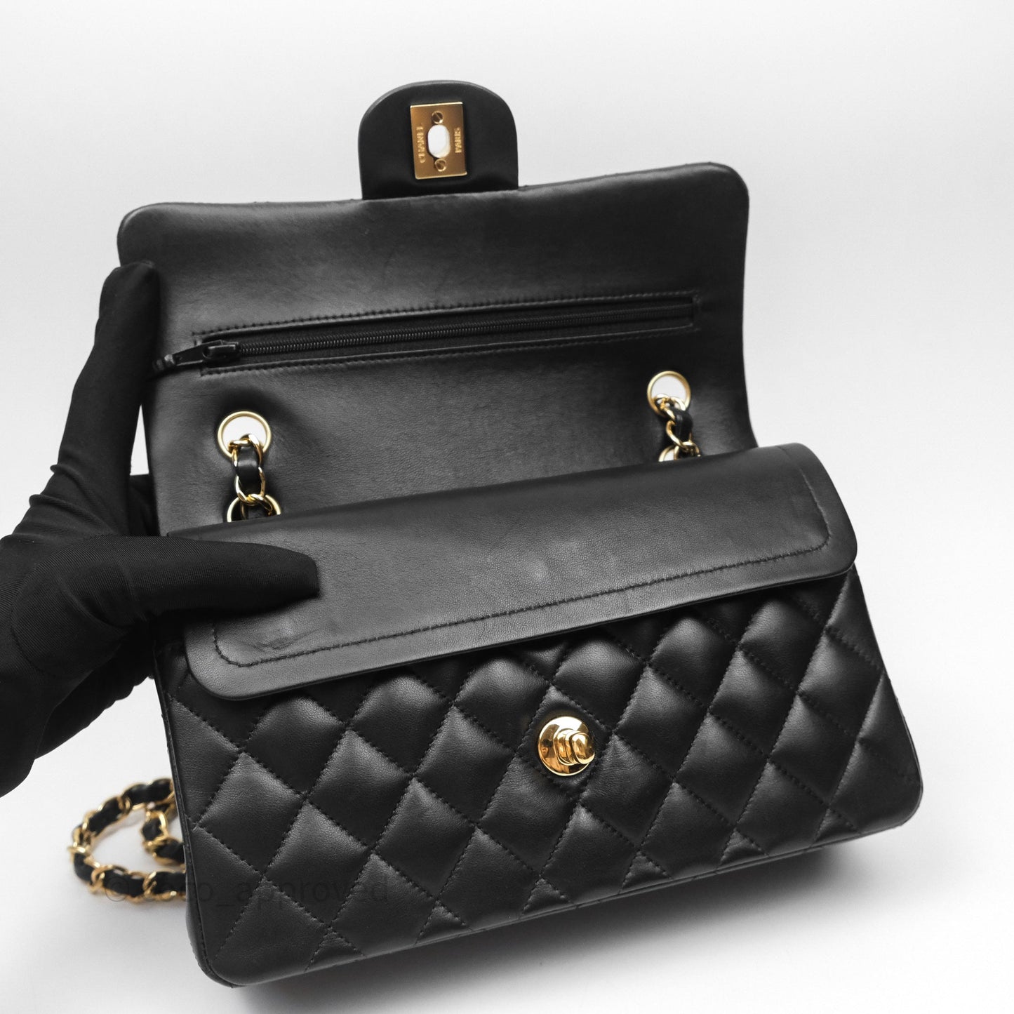 Chanel Small Classic Flap Quilted Black Lambskin Gold Hardware