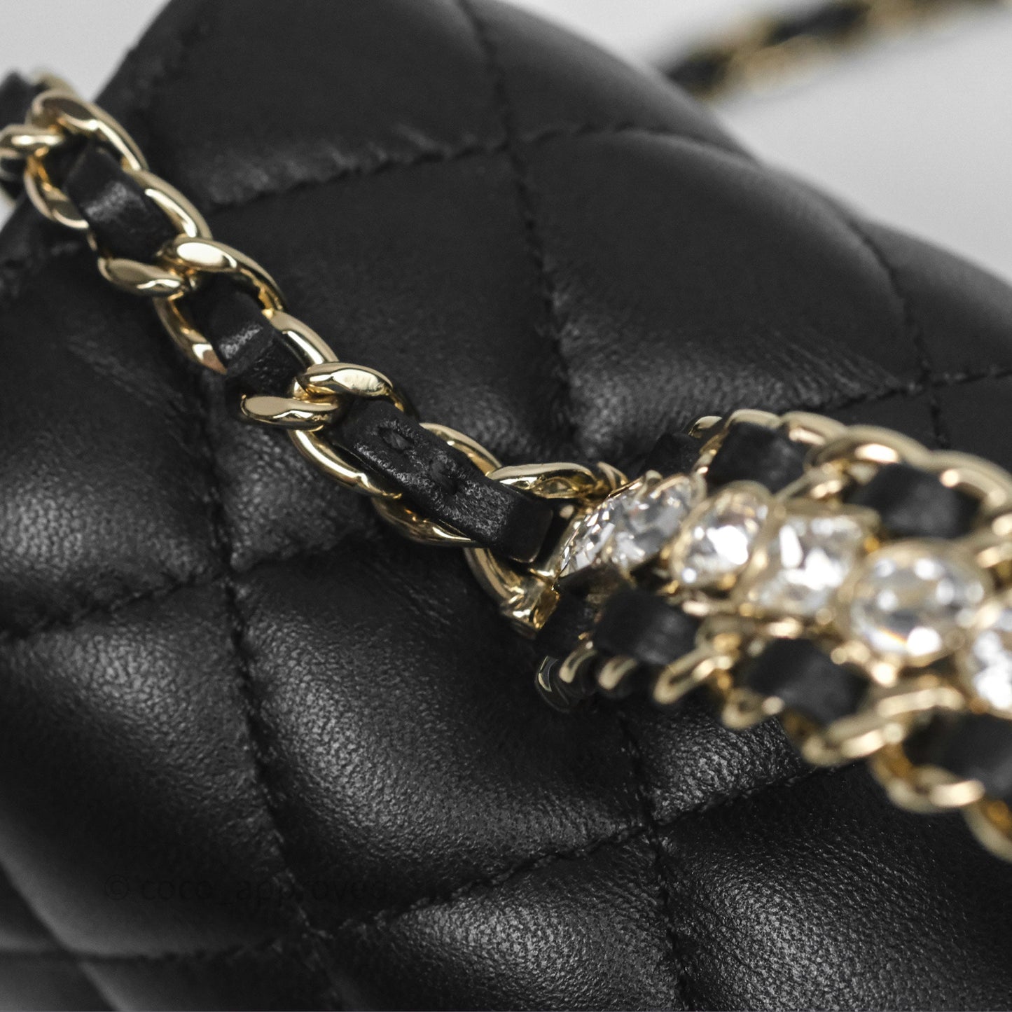 Chanel Crystals Top Handle Mini Rectangular Flap Bag Black Lambskin Gold Hardware