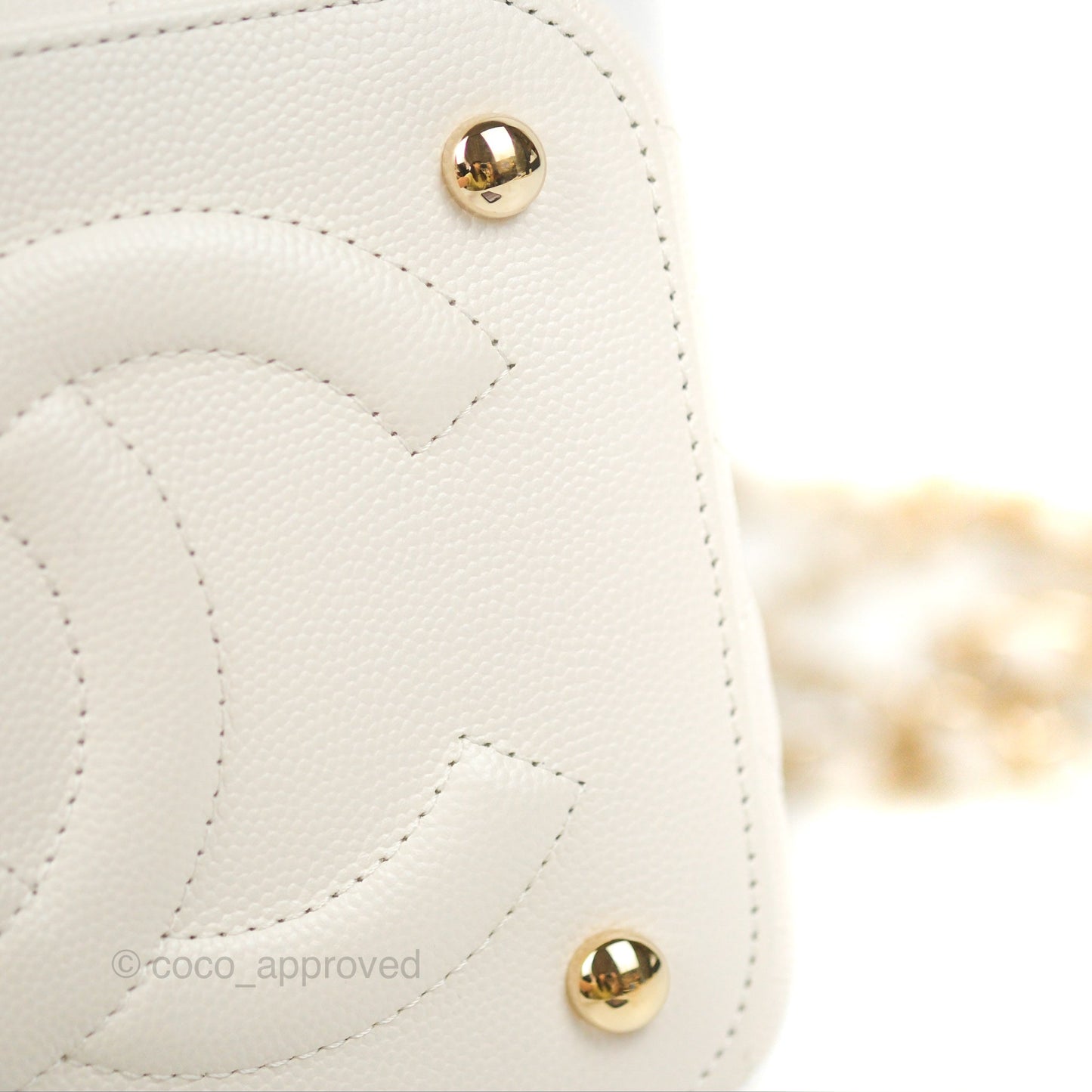 Chanel Quilted Top Handle Vanity Case White Caviar Gold Hardware