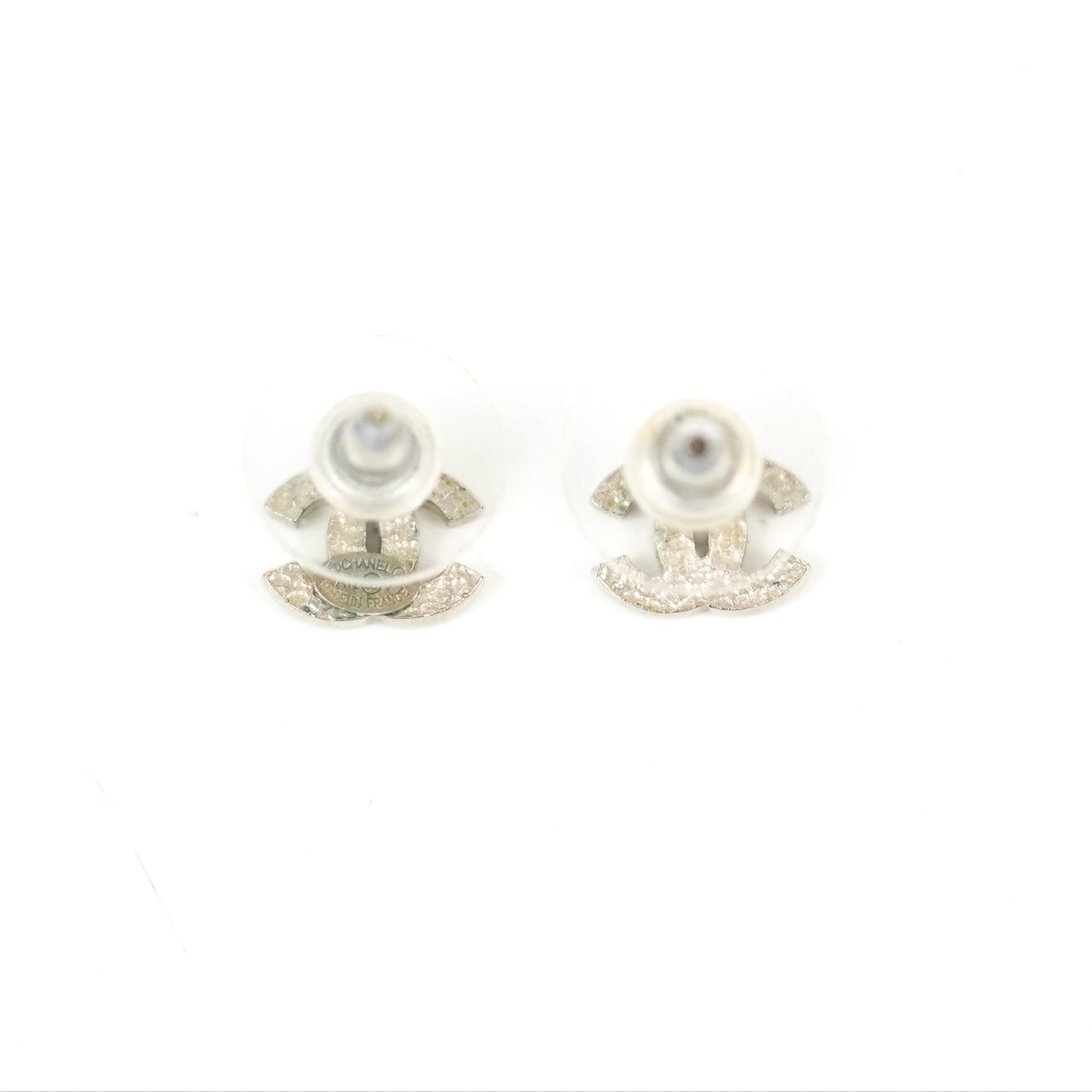 Chanel CC Crystal Earrings Silver Tone 12V