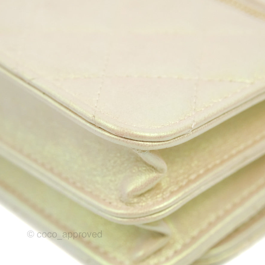 Chanel Quilted Mini Wallet on Chain WOC Iridescent Ivory Gold Hardware 20B
