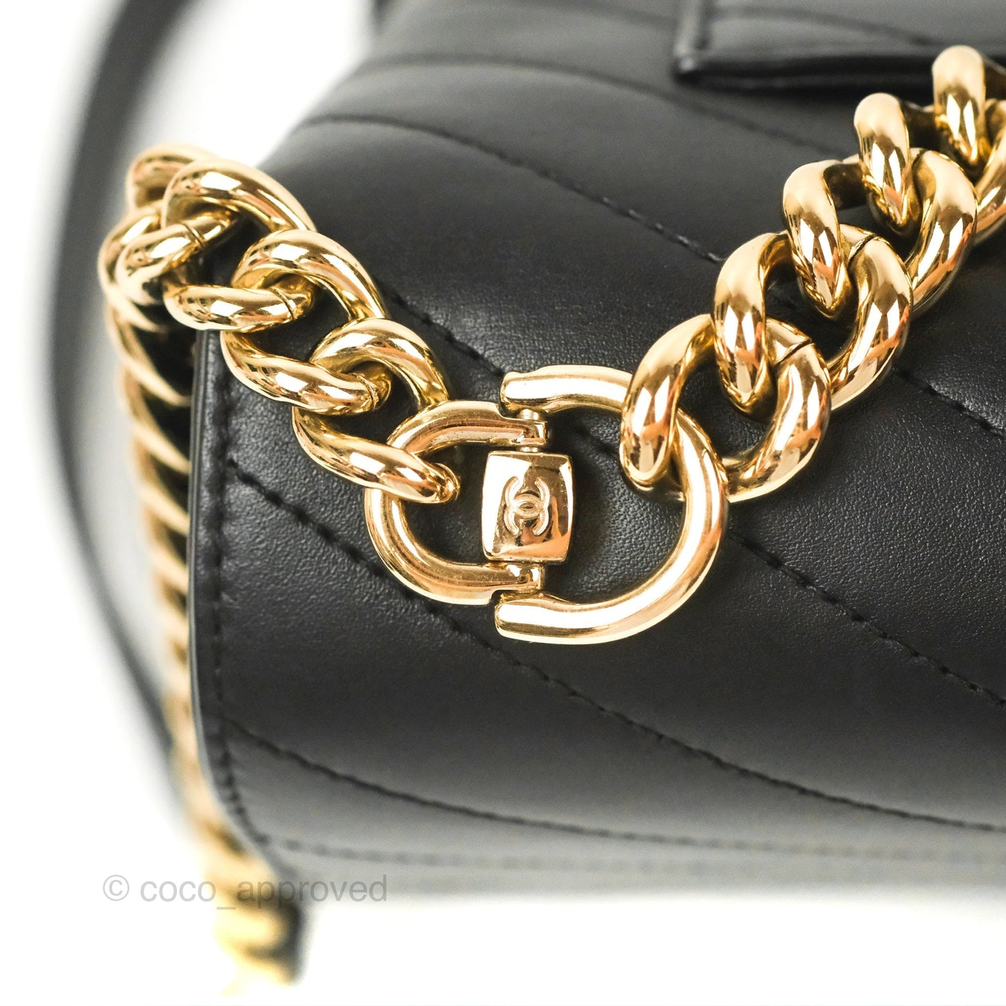 Chanel Chevron Stitched Coco Flap Bag Black Calfskin Gold Hardware
