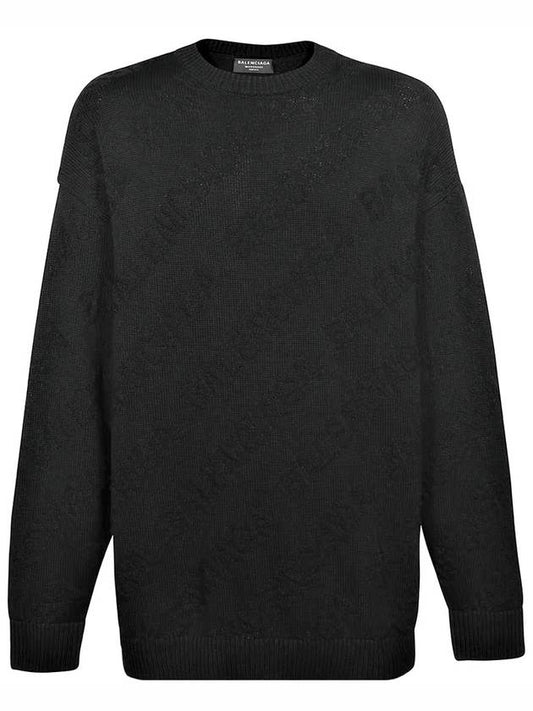 Luxury Balenciaga Logo Jacquard Cotton Knit Top Black
