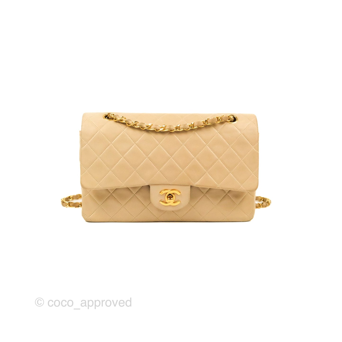 Chanel Vintage Medium Classic Flap Beige Lambskin 24K Gold Hardware
