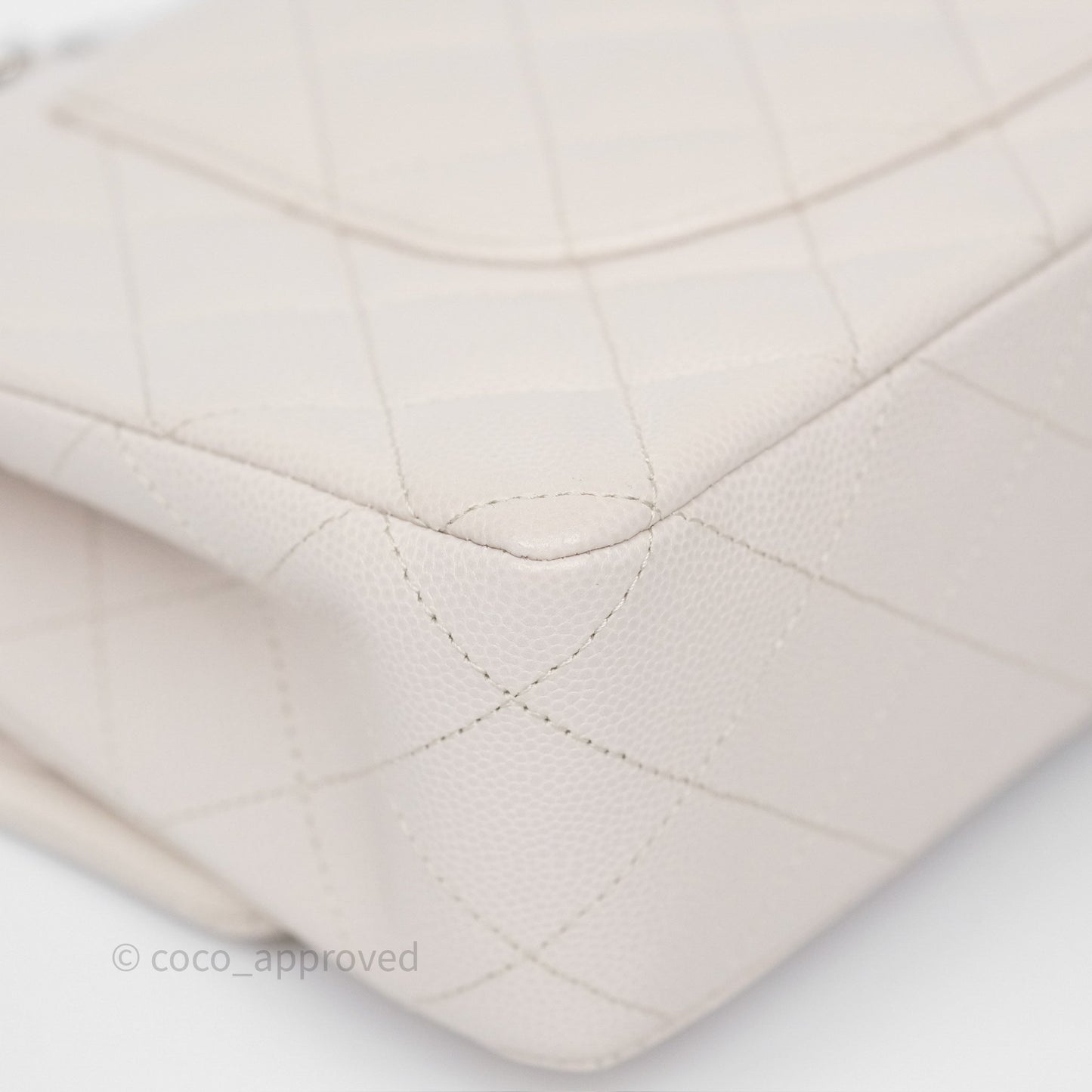 Chanel Classic M/L Medium Flap Quilted Stone Ivory Caviar Silver Hardware