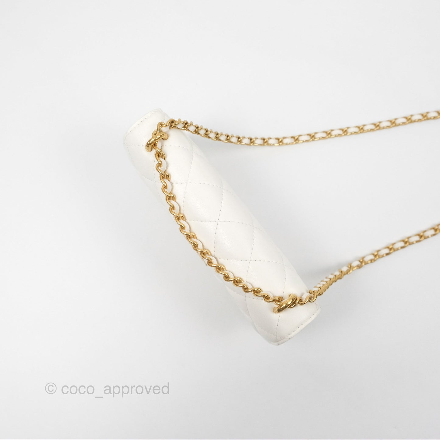 Chanel Dynasty Phone Holder with Chain White Ivory Lambskin Aged Gold Hardware