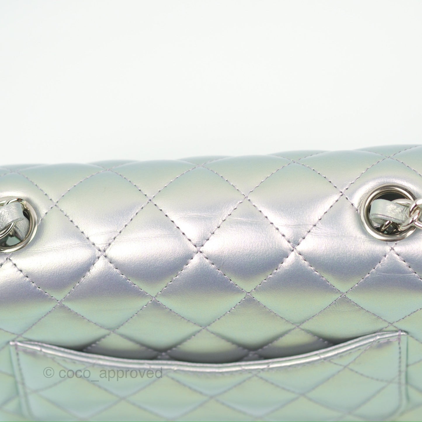 Chanel Mini Square Quilted Iridescent Lilac Silver Hardware 21K