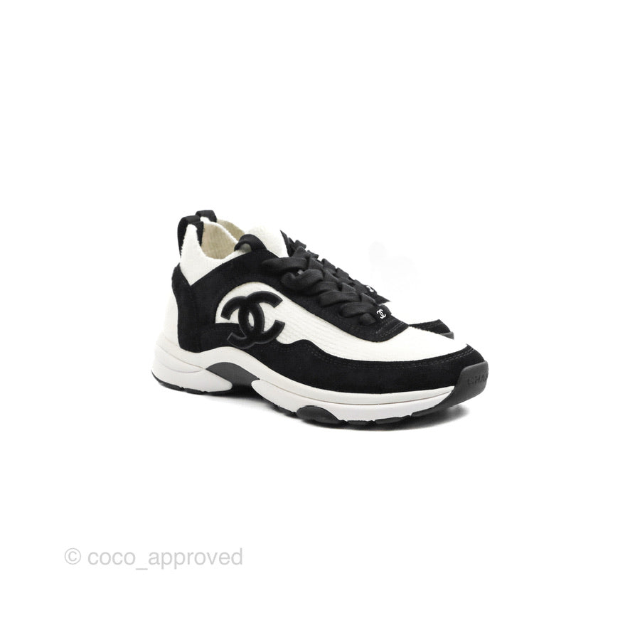 Chanel Low Top Trainer CC White Black Sneakers Size 35