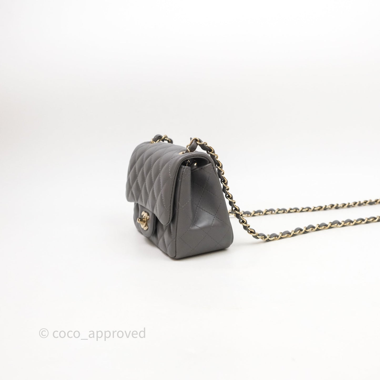 Chanel Mini Square Quilted Grey Lambskin Gold Hardware